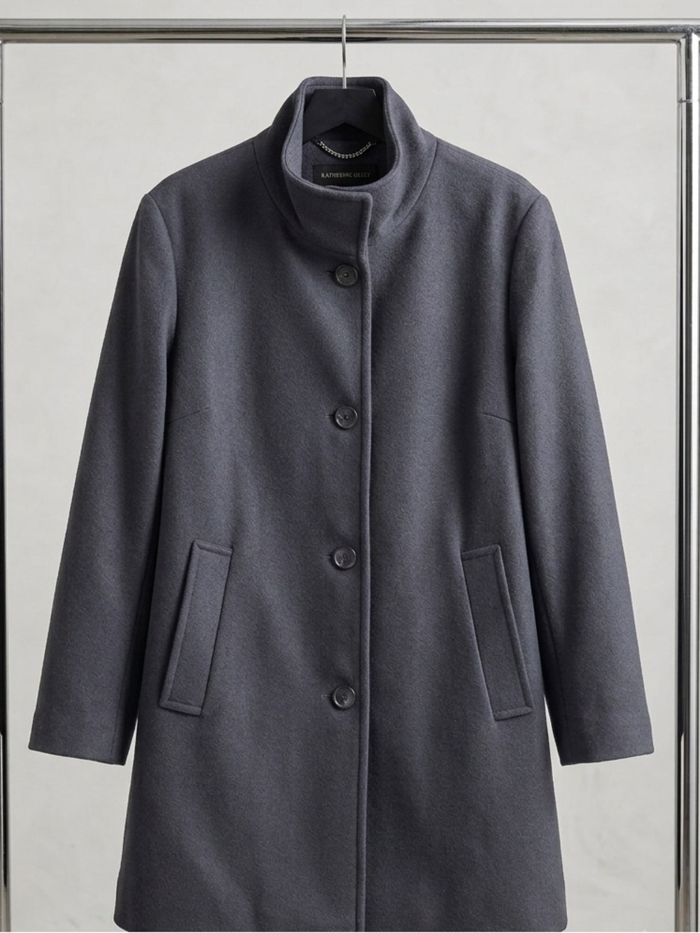 Katherine Kelly Charcoal Gray 100% Wool Coat Women’s Size 14 Stand Collar Coat